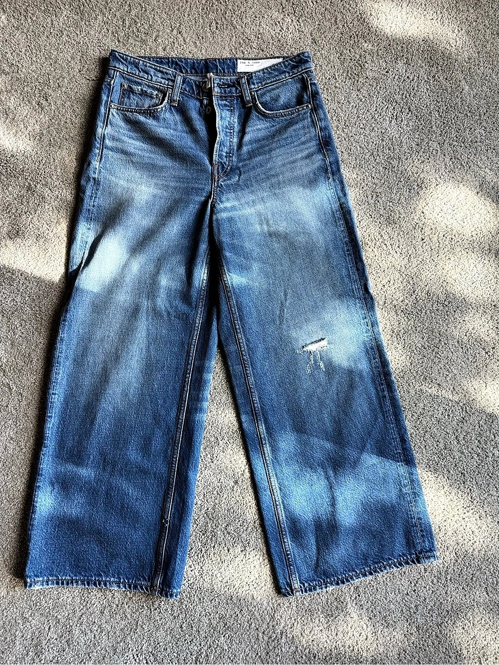 Rag & Bone Women’s Wide Leg Jeans Medium Wash Distressed Denim High Rise